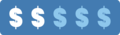 Blue rectangular button with multiple dollar sign symbols in different shades of blue