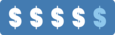 Blue rectangular button with multiple dollar sign symbols in white