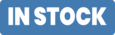 Blue rectangular button with 'IN STOCK' text in white lettering