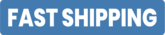 Blue rectangular button with 'FAST SHIPPING' text in white lettering